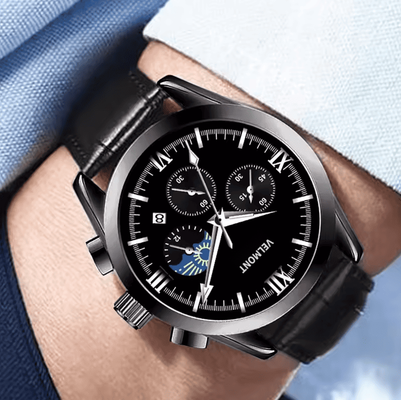 Black watch on a wrist close up