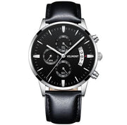 Black dial steel chronograph on a black strap