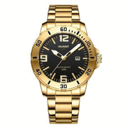Gold-tone watch with black dial
