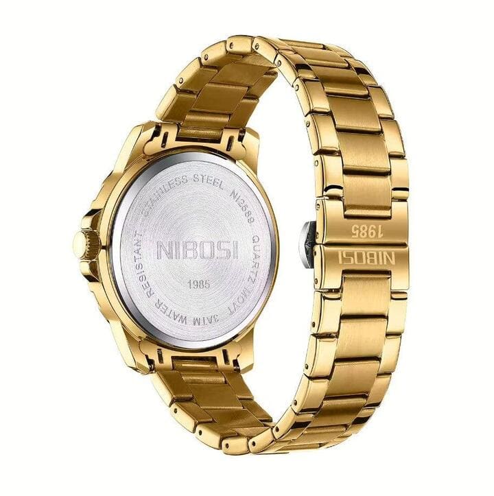 Gold-tone case back and bracelet