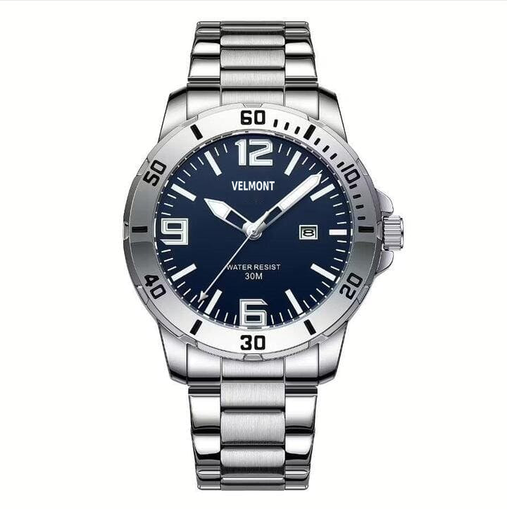 Steel watch with blue dial