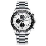 Panda dial chronograph on a steel bracelet