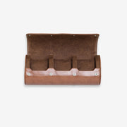 Open tan watch roll with flap raised