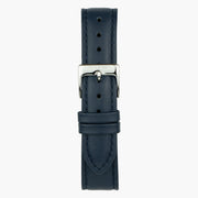 Navy replacement watch strap with polished silver-tone pin buckle