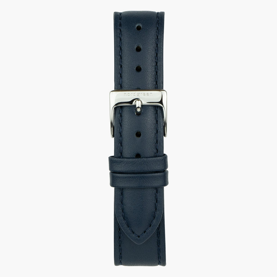 Navy replacement watch strap with polished silver-tone pin buckle