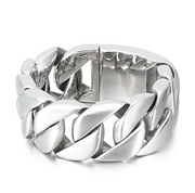 Silver-tone heavy curb bracelet, side view