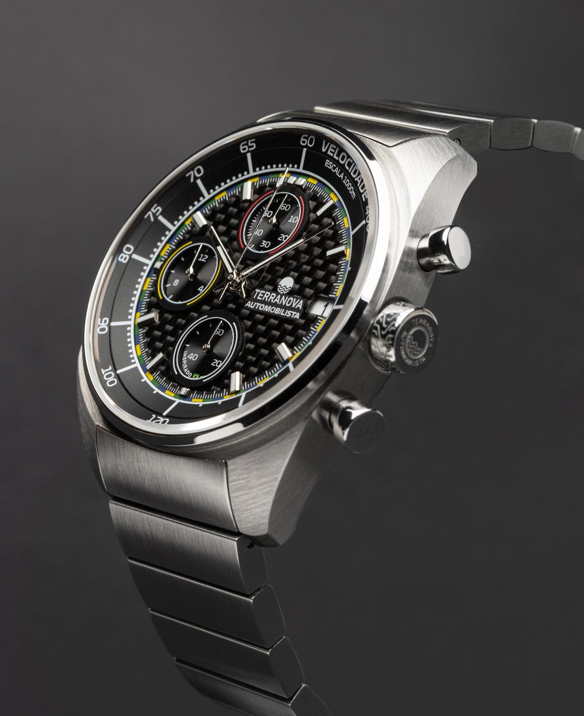 Carbon chronograph crown and pushers