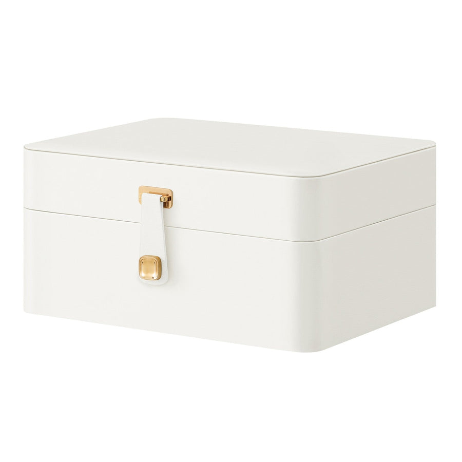Closed cloud white jewelry box with gold-tone clasp