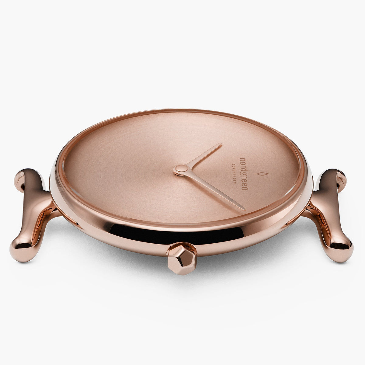 Strapless rose gold-tone case showing the curved T-shaped lugs.