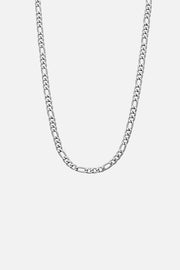 Silver-tone figaro chain necklace, front view on a light background