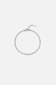 Silver-tone 3 mm anchor chain bracelet, front view on a light background