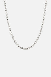 Silver-tone 3 mm anchor chain necklace, front view on a light background