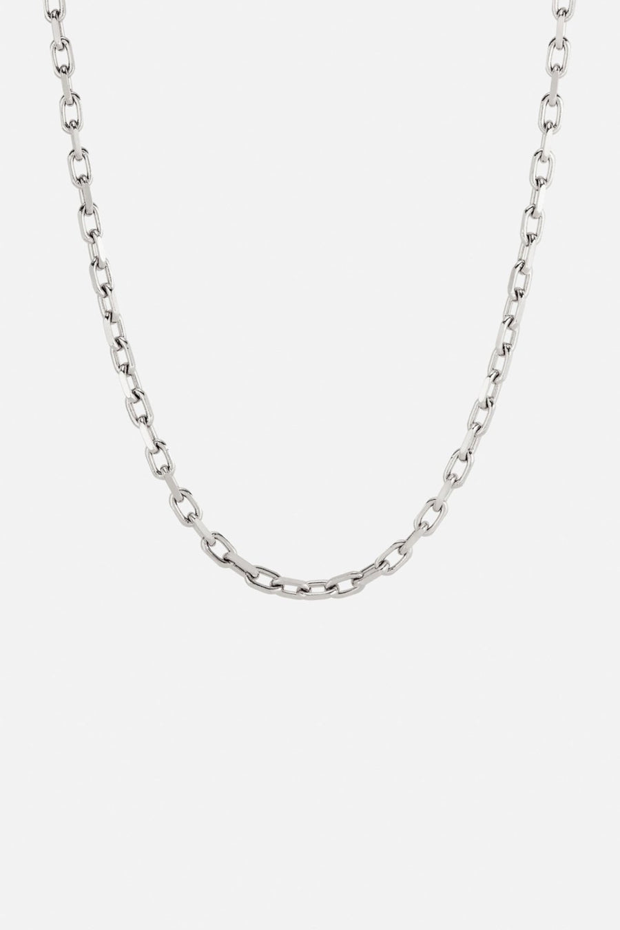Silver-tone 3 mm anchor chain necklace, front view on a light background