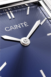 Close-up of the blue sunburst dial and polished hands