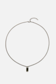Silver-tone necklace with a rectangular green stone pendant, view 3 of 5
