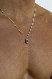 Silver-tone necklace with a rectangular green stone pendant, view 2 of 5