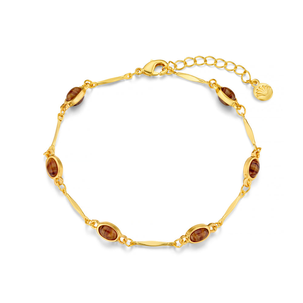 Gold-tone bar link bracelet with brown oval stones