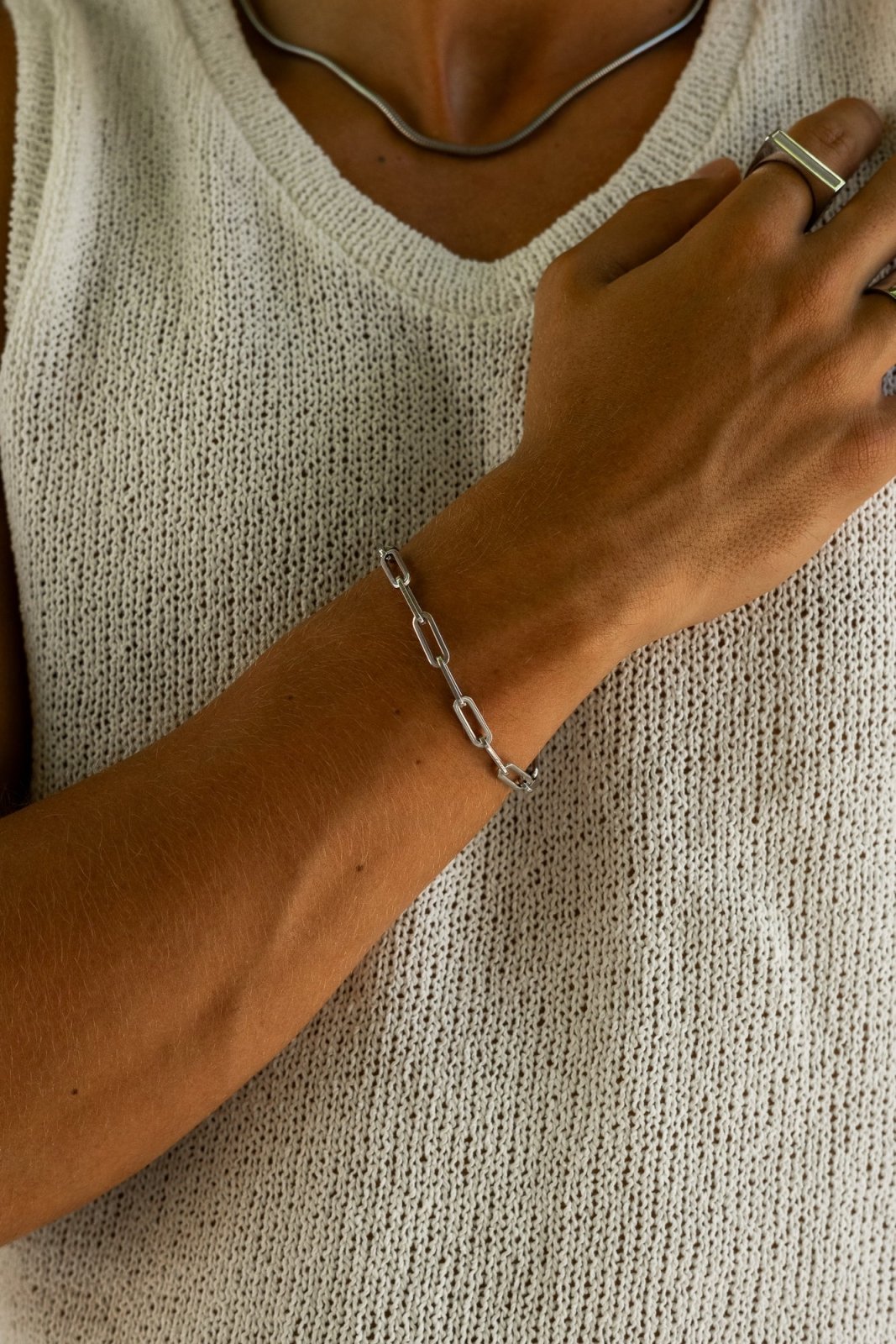 Silver-tone paperclip chain bracelet, view 2 of 4