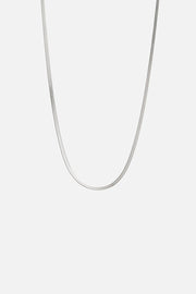 Silver-tone 2 mm herringbone chain necklace, front view on a light background