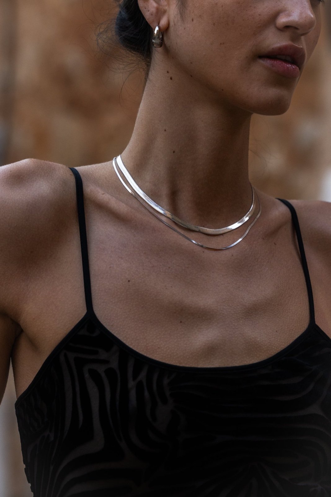 Silver-tone 5 mm herringbone chain necklace, view 5 of 9