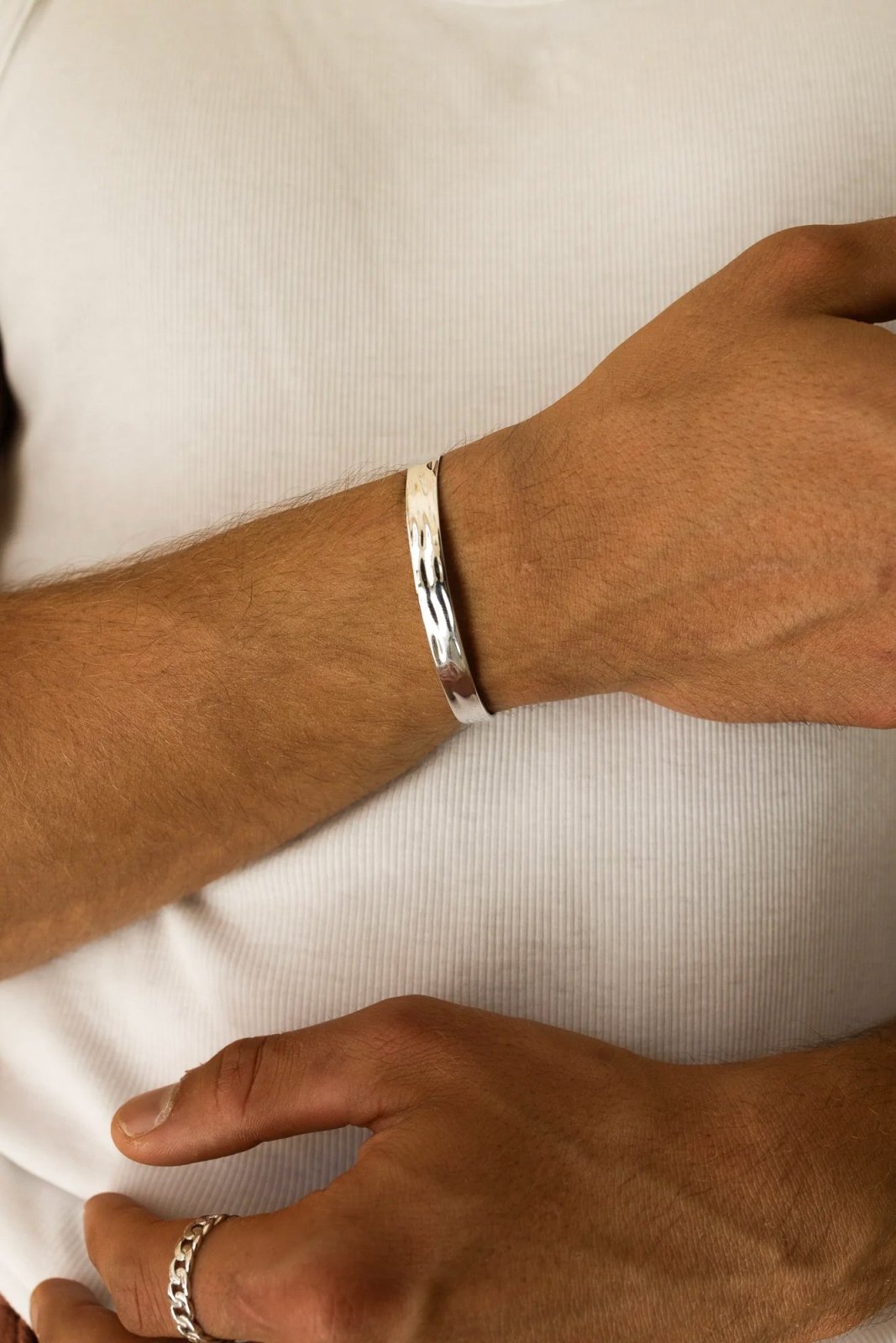 Silver-tone hammered cuff bracelet, view 2 of 6