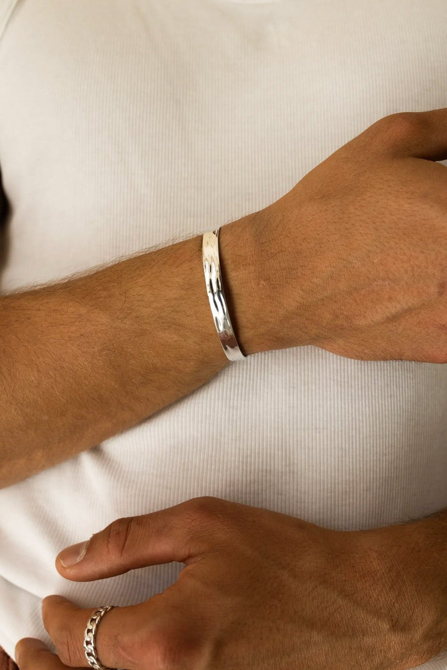 Silver-tone hammered cuff bracelet, view 2 of 6