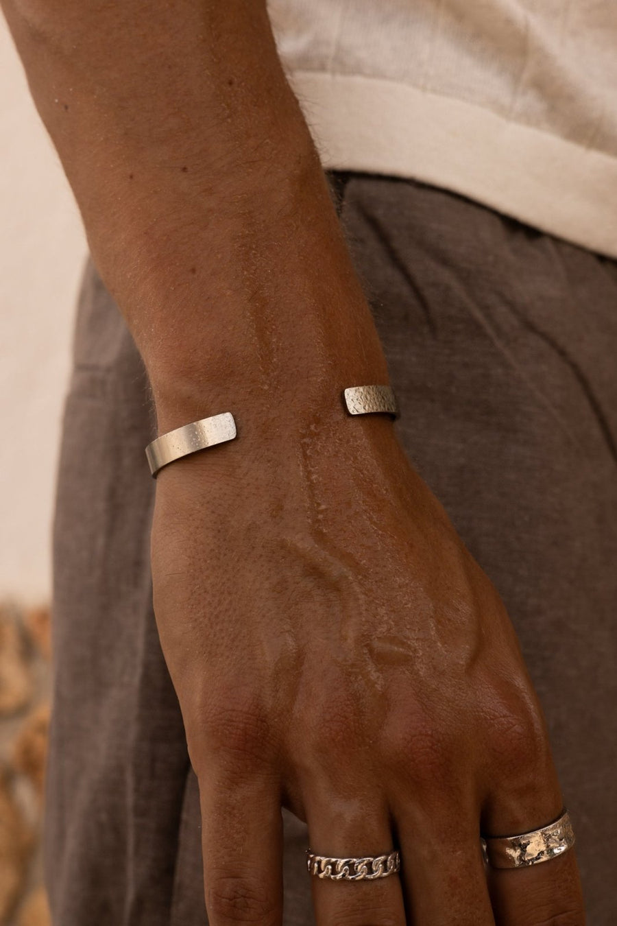 Silver-tone matte cuff bracelet, view 2 of 6