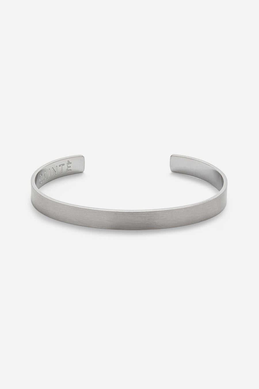 Silver-tone matte cuff bracelet, front view on a light background