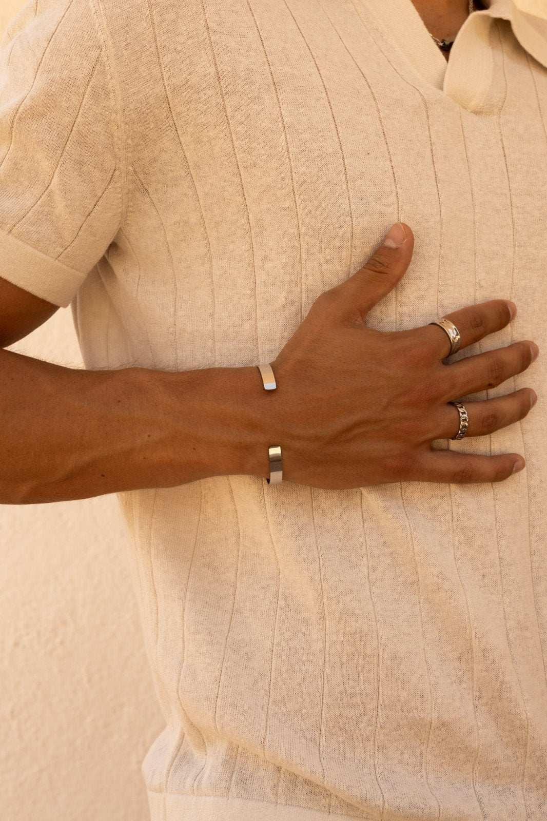 Silver-tone polished cuff bracelet, view 6 of 7