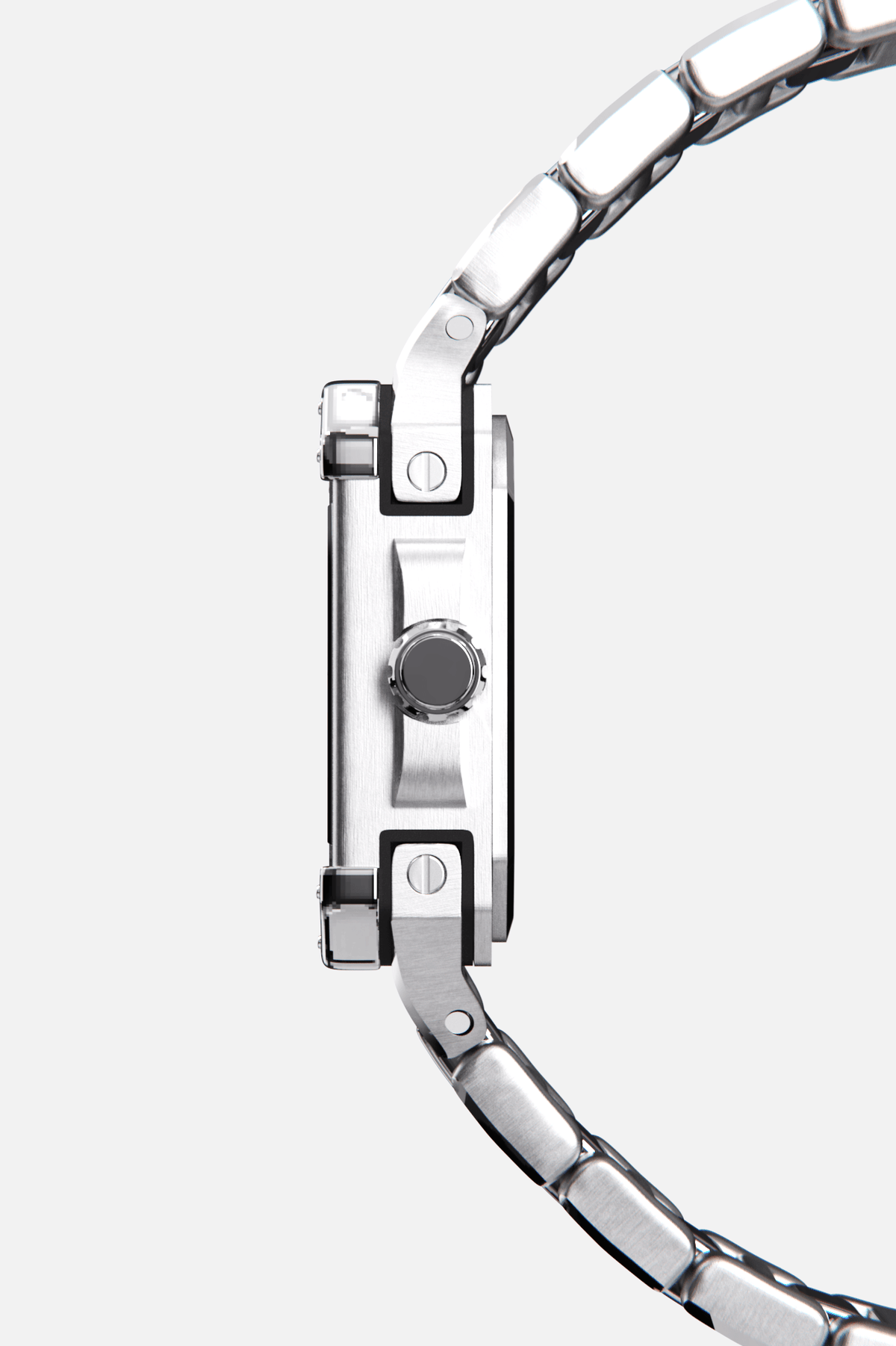Side profile of the square case and crown