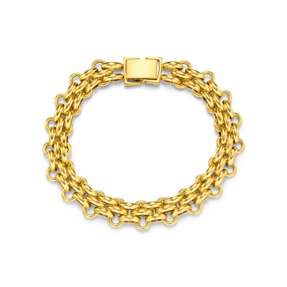 Gold-tone triple-row link bracelet with box clasp