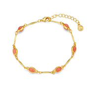 Gold-tone bar link bracelet with pink oval stones