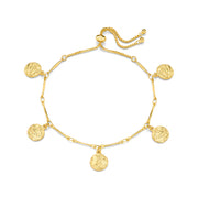 Gold-tone charm bracelet with five coin charms