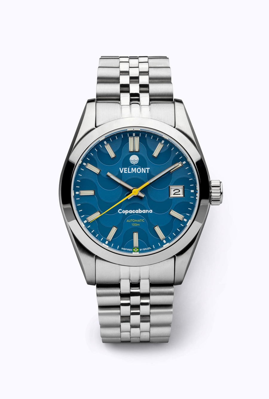Blue wave dial watch on a steel bracelet