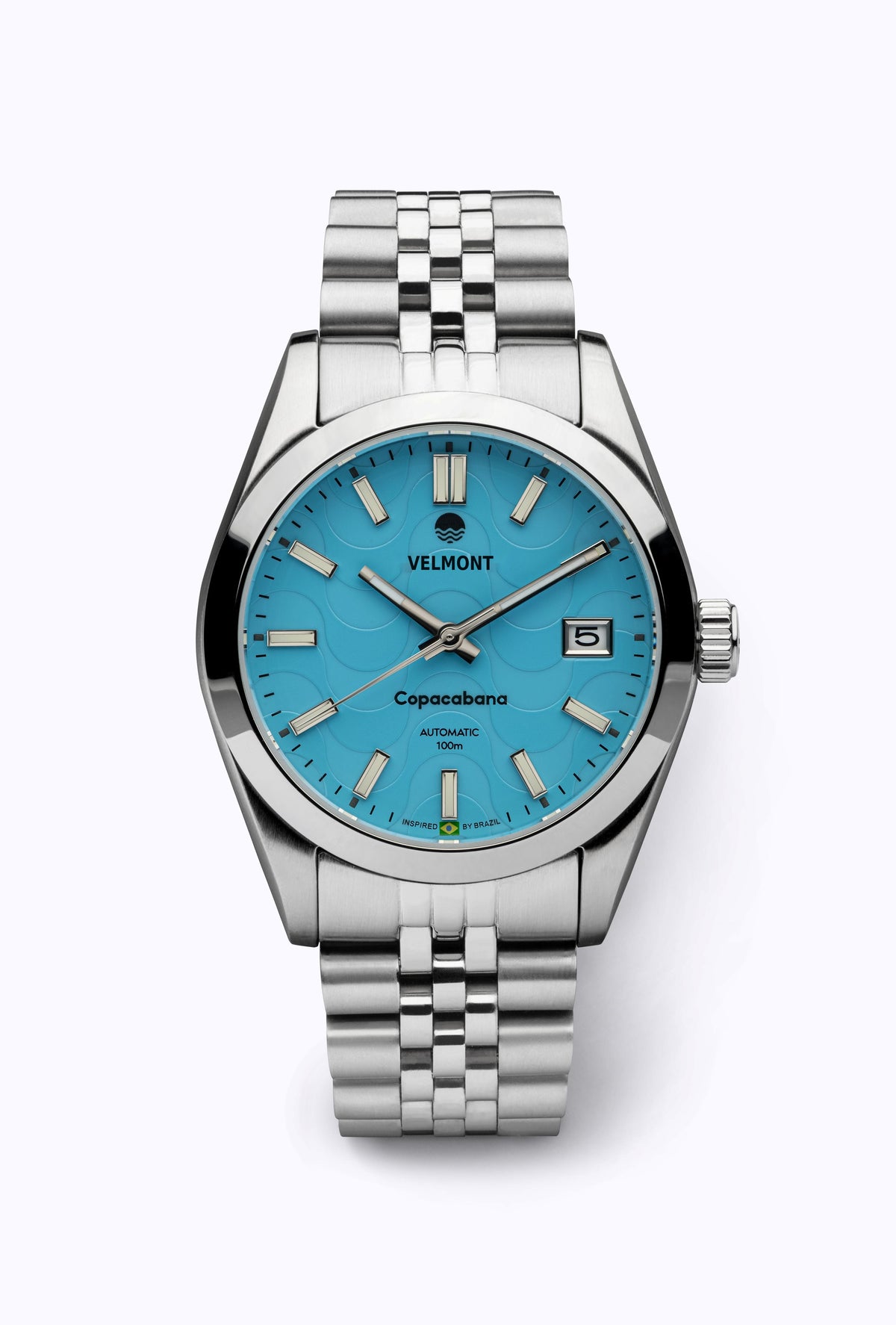 Turquoise wave dial watch on a steel bracelet
