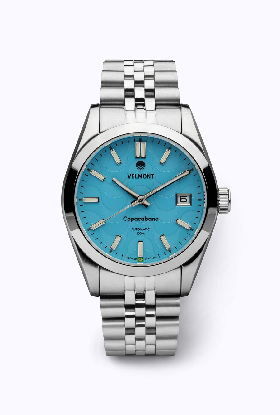 Turquoise wave dial watch on a steel bracelet
