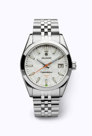 White wave dial watch on a steel bracelet