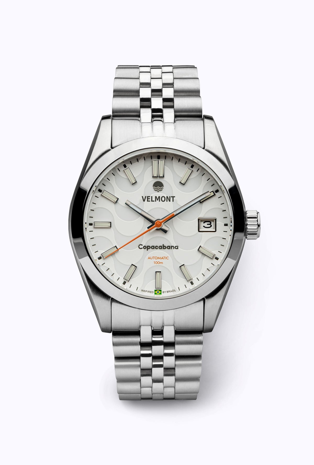 White wave dial watch on a steel bracelet