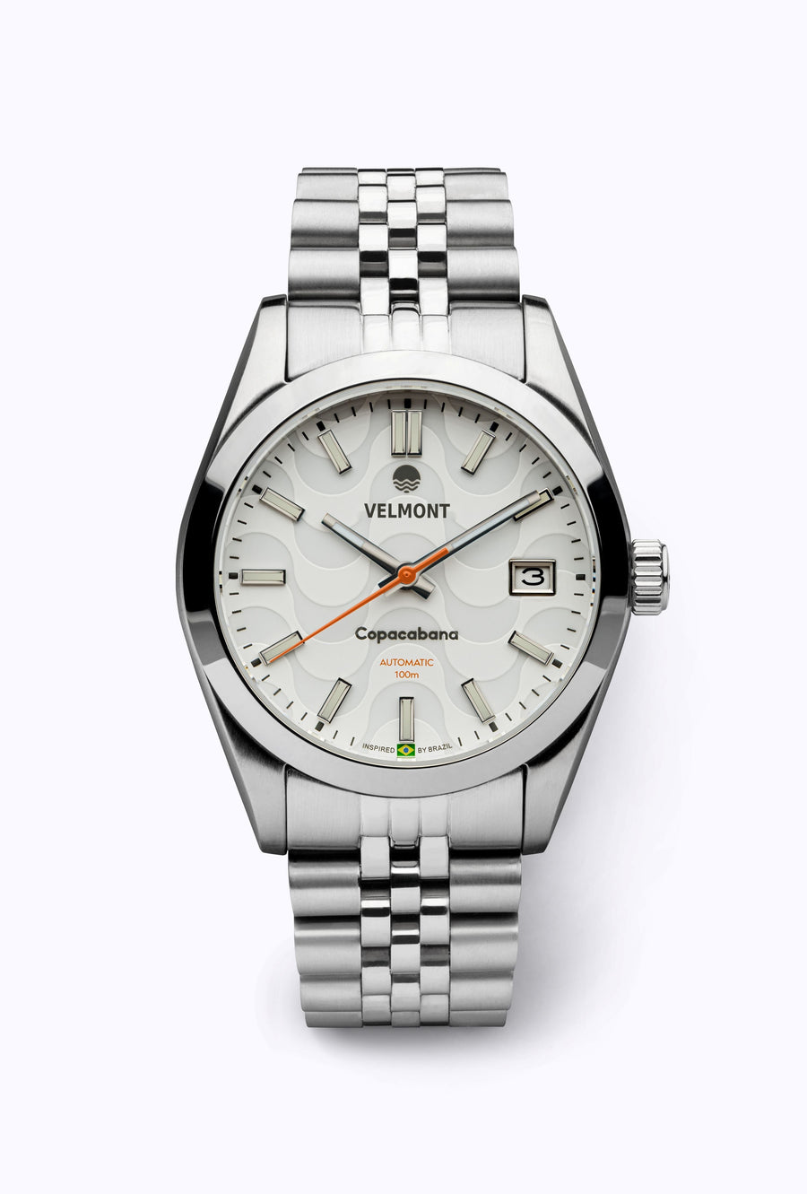 White wave dial watch on a steel bracelet