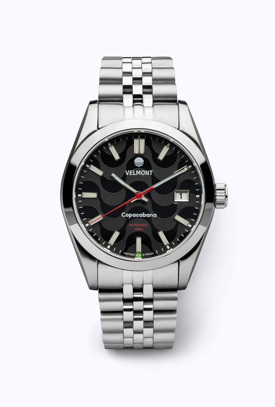 Black wave dial watch on a steel bracelet