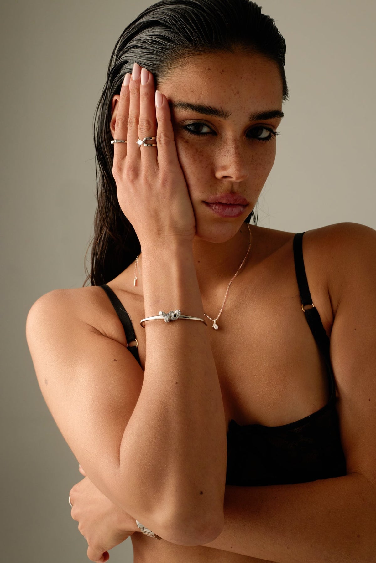 Silver-tone textured knot cuff bracelet, view 2 of 6