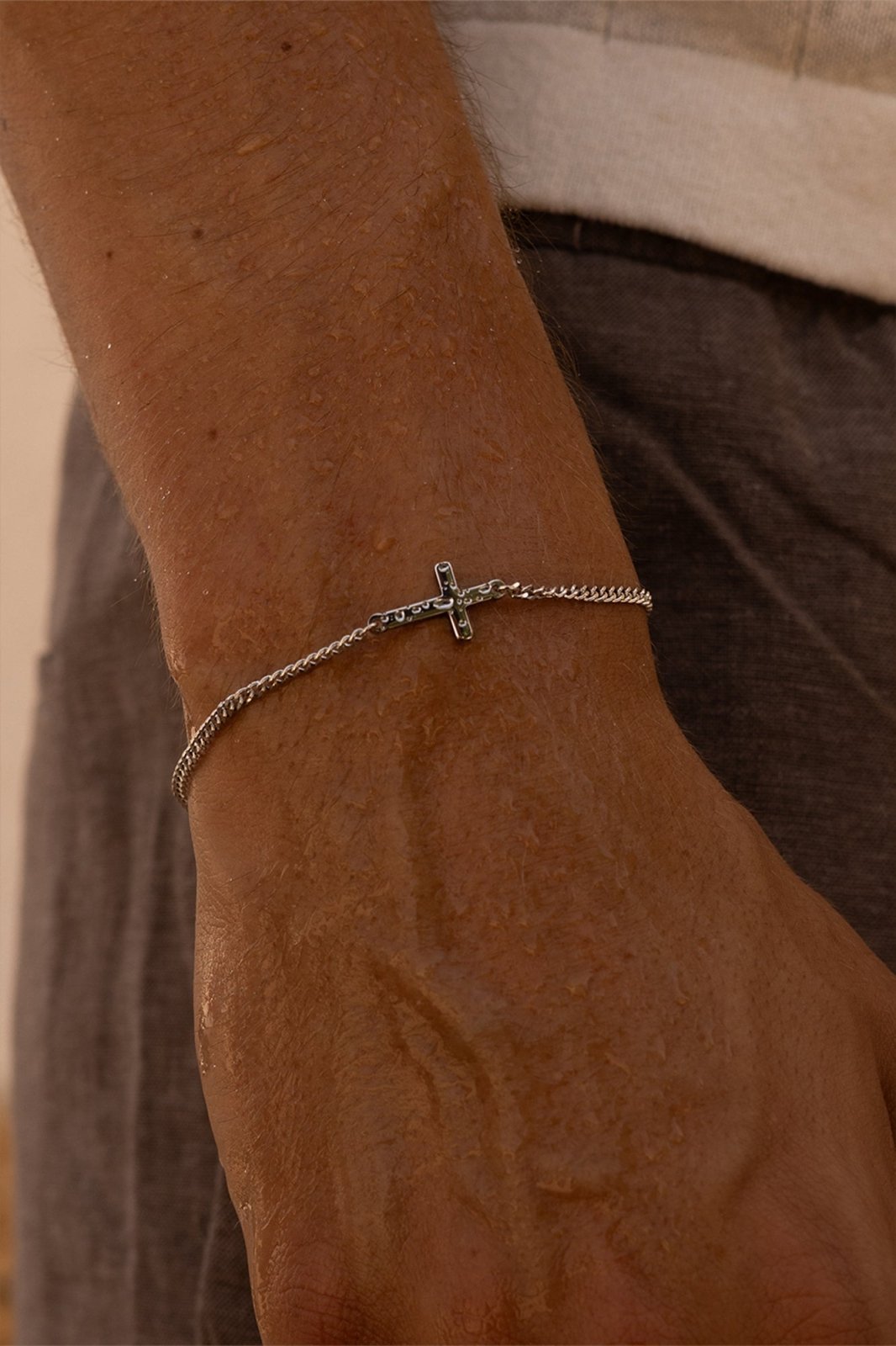 Silver-tone sideways cross chain bracelet, view 2 of 7