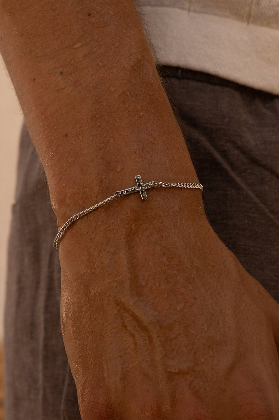 Silver-tone sideways cross chain bracelet, view 2 of 7
