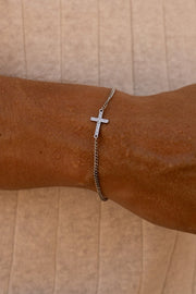 Silver-tone sideways cross chain bracelet, view 7 of 7