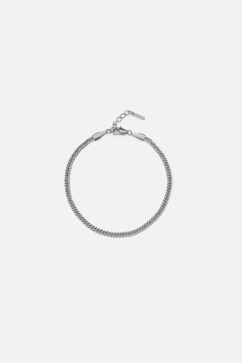 Silver-tone 3 mm cuban link bracelet, front view on a light background