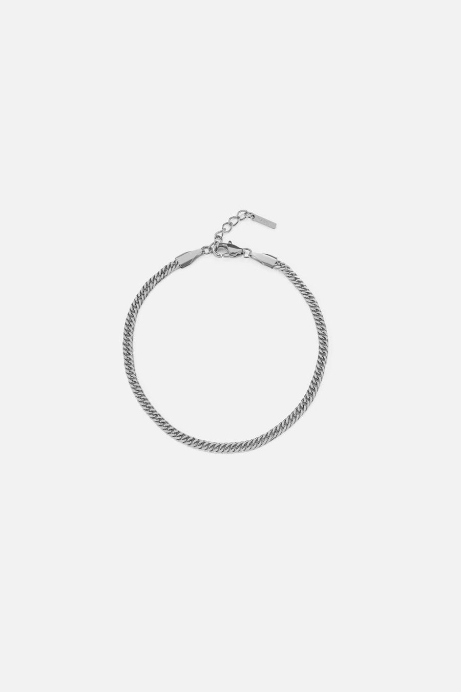 Silver-tone 3 mm cuban link bracelet, front view on a light background