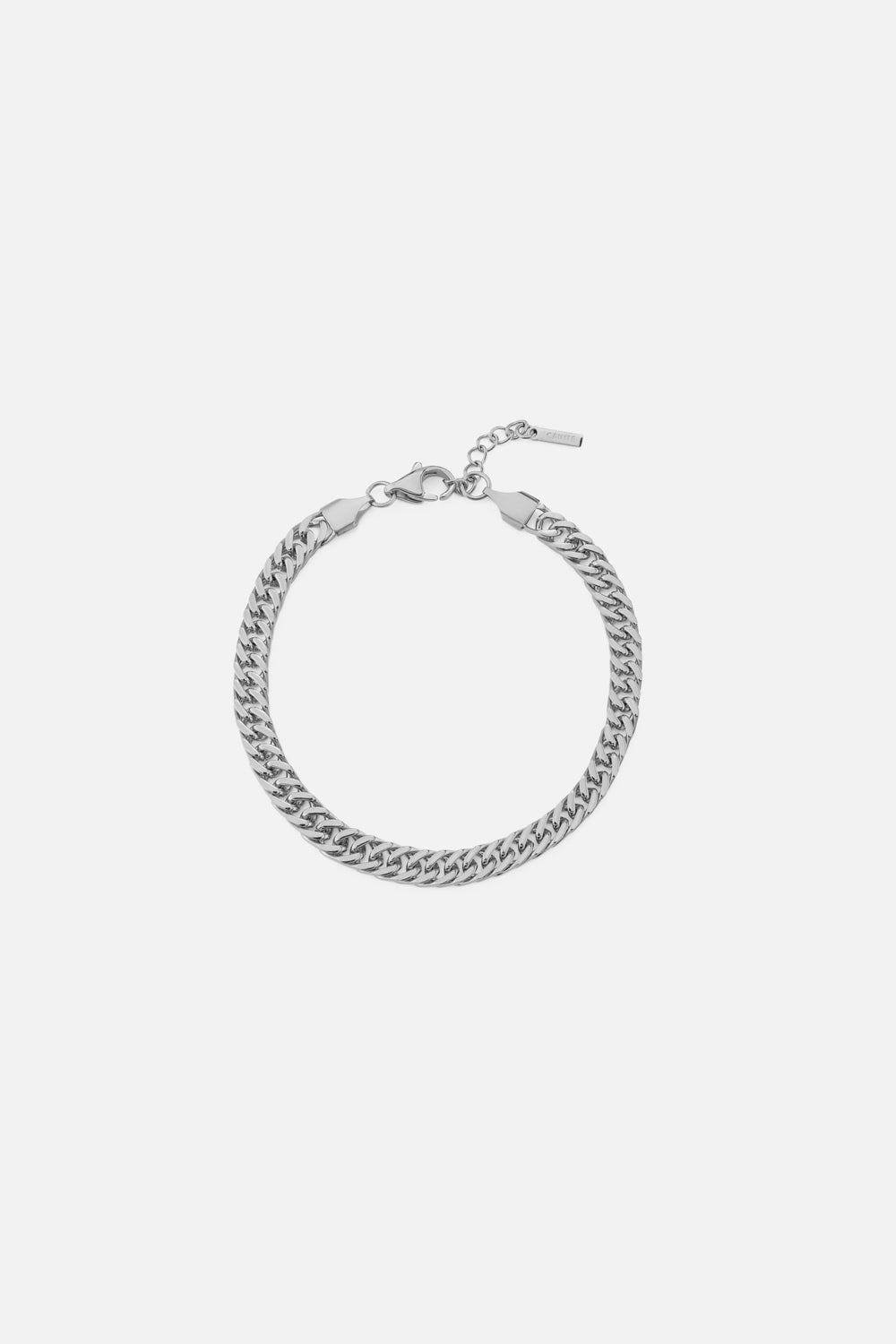 Silver-tone 5 mm cuban link bracelet, front view on a light background
