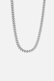 Silver-tone 5 mm cuban link chain necklace, front view on a light background