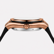 Side profile of the rose gold-tone case
