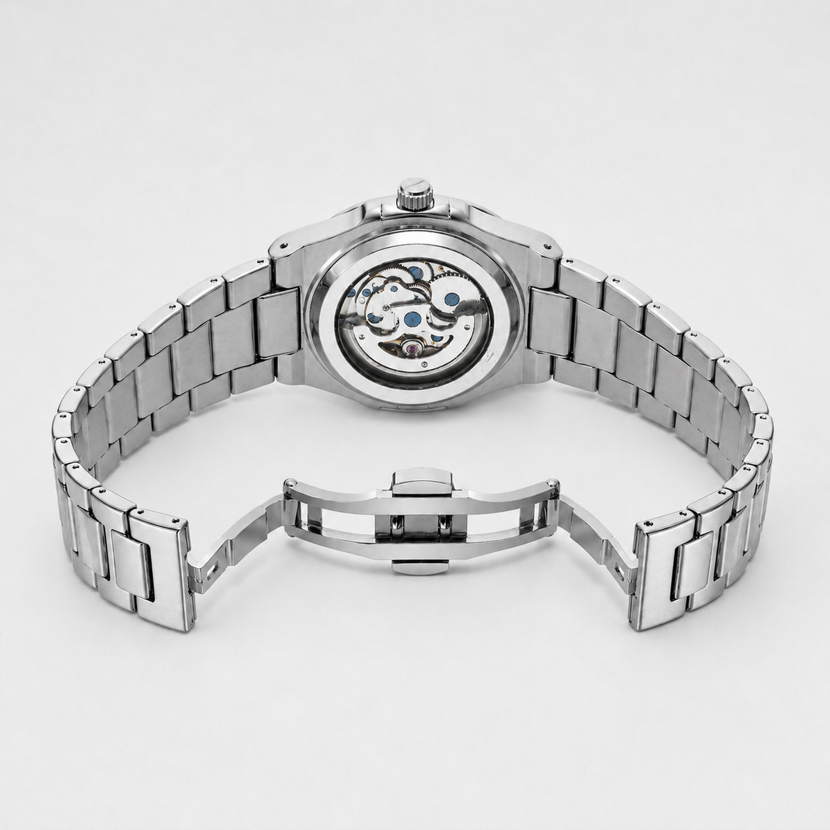 Watch from behind with open folding clasp